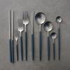 Juego de Cubiertos de Acero Inoxidable 304 para Mesa Occidental Doméstica, Color Azul e Plateado, Cuchillo para Bistec, Tenedor y Cuchara, Cucharita de Café, Cubiertos de Hotel, Mango Largo