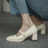 Zapatos Mary Jane de una sola capa para mujer 2022 Otoño Nuevos estilo británico retro punta cuadrada zapatos de una sola capa tacón alto hebilla de perla zapatos de mujer