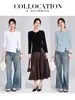 Camiseta de Manga Larga Elegante con Nudo Retorcido Irregular y Abertura, Color Sólido, Diseño Simple, Estilo Nuevo Primavera 2026 para Mujer, Mismo Estilo que en los Centros Comerciales