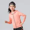Popular chaqueta de yoga para niños, ropa de fitness para correr para niñas, sudadera con capucha transpirable de secado rápido, ropa casual deportiva, top para niños