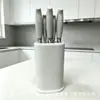 Cuchillo de Acero Inoxidable de Fábrica al por Mayor Juego de Cuchillos y Tijeras de Cocina Juego de Cinco Piezas con Soporte para Cuchillos de Paja de Trigo y Embalaje en Caja de Color