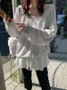 Chique coreano outono novo estilo ins estilo suave gola com laço cor sólida suéter de malha relaxado pulôver casual solto