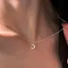 Colar Lua Cintilante Cravejado de Diamantes em Prata Esterlina S925, Simples e Luxuoso, Estilo de Nicho, Adequado para o Dia a Dia de Estudantes, Corrente de Pescoço Versátil