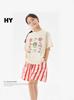 Kaka Harajuku2026 Combinación de Patrones Nuevos de Verano Camiseta de Manga Corta Kitty para Niñas, Adolescentes y Mujeres, Ropa de Casa de Algodón de Verano