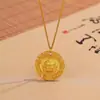 Colar Pingente Dourado Deus da Riqueza Moda Feminina Novo Método Antigo Chinês Ouro Dourado Cinco Vias Deus da Riqueza Redondo Marca Sorte Nafu Corrente da Clavícula
