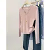 2026 Nuevo Suéter de Punto para Mujer Estilo Coreano, Cuello en U, Manga Larga, Otoño/Invierno, Top Básico Elástico Ajustado para Primavera