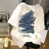 Camiseta Retro de Manga Corta de Algodón Puro para Mujer, Diseño Ins de Verano, Camiseta de Talla Grande Holgada de Nicho con Estampado de Letras