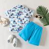 Traje de Verão Infantil de Manga Curta 204 Novo Estilo Meninos Pequenos e Médios Camisa Social com Lapela Shorts Casuais Praia Europeu e Americano
