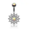 Comercio electrónico transfronterizo popular Anillo de ombligo incrustado con diamantes girasol doble cabeza circón clavo de ombligo personalidad moda joyería para perforación