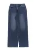 Jeans Tl703 Novo de Cintura Alta Wide Leg, Lavagem Degradê Azul Escuro, Calças Retas Emagrecedoras de Comprimento Total