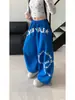 Pantalones de Chándal con Estampado de Letras Estilo Callejero Americano para Mujer, Otoño, Caída, Cintura Alta, Holgados, Rectos, Frescos, Modernos, Pierna Ancha