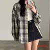 Camisa Retro de Cuadros Suelta de Manga Larga para Mujer