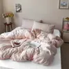Estilo INS color sólido algodón puro algodón lavado artículo individual funda de edredón funda de edredón 100% algodón juego de tres piezas estudiante doble juego de tres piezas ropa de cama