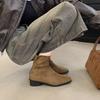Elegantes Botines Ajustados Botines Cortos de Gamuza Francesa Tacón Grueso para Mujer Moda Retro Combinan con Todo Estilo Occidental de Gama Alta Botines Pequeños para Tobillo