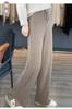Emagrecimento split de lã grossa malha calça de pernas largas calças retas femininas cintura alta calça casual drapeado esfregão de cashmere longo