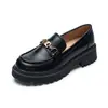 Otoño 2026 Estilo Británico Plataforma Tacón Grueso Mocasines Negros Mujer Arco del Triunfo Zapatos Pequeños de Cuero Planos Cuero Suave Zapatos JK