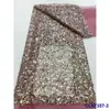 Vestido Europeo y Americano Bordado Fino Lentejuelas de Flores Aleatorias Tela de Malla Tela de Encaje con Lentejuelas Nupciales