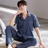 Pijama para Hombre de Algodón Puro Verano Manga Corta Pantalones Cardigan Delgado Talla Grande Holgado Traje para Casa Primavera y Verano
