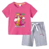 Nova camiseta infantil de verão 2023 comércio exterior roupas infantis ins algodão coreano calça de manga curta infantil conjunto de duas peças