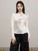 Top Base de Cuello Alto con Lunares Blancos para Mujer Primavera Otoño Volante Adelgazante Elástico Manga Larga Camiseta Ropa Interior Top