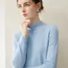 Suéter de cachemira 100% de lujo ligero y minimalista para mujer, con cuello semialto, diseño de jersey y mangas largas versátiles, perfecto para el uso diario.