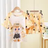 Ropa de Casa para Niños y Bebés Niñas y Niños Pijamas de Manga Corta Verano Delgados Niños Grandes Dibujos Animados Traje de Niña Pequeña
