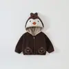Inverno 2025 Novo Casaco com Capuz de Pinguim com Zíper para Menina Bebê Outwear Tendência Moda Feminina Veludo Manga Longa Outwear
