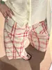 [En Stock] Estilo Coreano Retro Pantalones Largos Rojos de Cintura Alta Pantalones de Dormir para Mujer Verano Casual Pantalones para Casa Pantalones para Caminar Se Pueden Usar Afuera