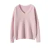 Nuevo Suéter de Cachemir con Cuello en V para Mujer, Engrosado y Cálido, Tejido de Manga Larga Versátil, Simple y Holgado, Elegante Capa Base