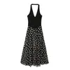 Comercio Exterior Transfronterizo Ropa de Mujer al por Mayor Moda Chica Atractiva Vestido de Chifón con Lunares y Retazos Cuello Halter Estilo Vacacional Vestido Largo