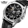 Dropshipping T-Winner Reloj Mecánico Esqueleto Automático Completo Correa de Cuero Reloj Mecánico Automático Completo para Hombre