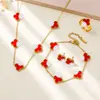 Set de Joyería de Acero de Titanio de Cuatro Piezas con Trébol de Cuatro Hojas de la Suerte de Venta Caliente, Elegante y Lujoso Set de Trébol de Cuatro Hojas de Acero de Titanio