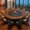 Novo estilo chinês hotel mesa de jantar elétrica mesa redonda grande sala privada clube restaurante comercial mesa e cadeiras com prato giratório mesa redonda de pedra sinterizada