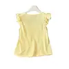 Chaleco Cárdigan Amarillo Cuadrado de Cuello Francés con Mangas Volantes Estilo Francés Petite Elegante Camisa para Mujer, Impresionante Top Tipo Muñeca de Verano