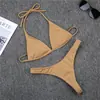 2022 comercio transfronterizo europeo y americano color liso tirante de canalé bikini de tres puntos tanga sexy traje de baño traje de baño al por mayor
