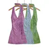 Ay792-26 Vestido Tie-Dye con Cintura Ajustada, Cuello Halter Ajustado Corto, Estilo Veraniego, Estilo Coreano, Estilo Chica Atrevida, Lunares de Malla