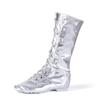 Zapatos de baile alargados de caña alta dorados y plateados, botas de baile jazz, botas de caballo, zapatos de escenario de cuero brillante de barril alto para niños