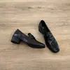 Mocasines Negros Retro Simples Gruesos de Tacón Medio para Mujer, Punta Cuadrada sin Cordones Versátiles Cómodos para Viajar Zapatos de Cuero
