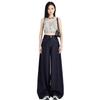Jeans Largo Estilo Americano Azul Profundo Yunheyu para Mulheres, Cintura Alta, Emagrecedor, Petite, Calças de Corte Reto