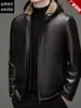 Jaqueta de Couro Masculina Haining com Forro de Pelo Outono Inverno 2026 Jaqueta de Couro Espessa Casual com Mais Veludo Roupa de Exterior para Meia-Idade Estilo Pai