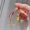 Pulseira de Fio Vermelho Pequeno Cabacinho Cor Conservada Banhada a Ouro 24K Acessório de Mão Tecido Personalizado Retrô