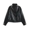 ZA AliExpress moda femenina transfronteriza más vendida: Chaqueta de cuero estilo europeo y americano, moderna, con cuello alto y hebilla metálica