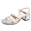 Sandalias de Moda Teahoo para Niñas con Tacón Grueso, Puntera Cuadrada y Redonda, Doble Correa, Hebilla con Pedrería en Forma de Corazón, Lindas Sandalias de Punta Abierta