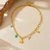 Moda Transfronteriza Dibujos Animados Aceite Goteando Vida Marina Colgante Pez Pequeño Estrella de Mar Grava Caracola Colgante Collar de Acero Inoxidable