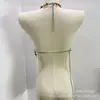Top de tubo de cadena de cuentas hueco versátil con cuello halter hecho a mano con cuentas transfronterizo europeo y americano, top de tubo de cuentas de colores sexy de nicho