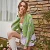 2026 Amazon Otoño e Invierno Nuevo Casual Floral Tejido Chaqueta Suelta Cuello en V Suéter Cárdigan Top Corto para Mujer