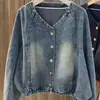 Jaqueta Top Casual Versátil Estilosa de Nova Estação Outono/Inverno Plus Size, Jaqueta Jeans Curta Versátil Retro Tamanho Grande para Mulheres