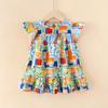 Vestido de Algodón Corte A Oujitu Primavera Manga de Encaje Ropa para Niños Estampado de Dibujos Animados Vestido Infantil para Niños Pequeños y Medianos