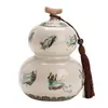 Bule de chá de porcelana azul e branco com design de videira de lótus, bule de chá em formato de cabaça de tamanho grande, recipiente hermético para armazenamento de chá a granel