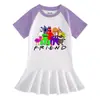 2023 Verão novo estilo coreano roupas infantis desenho animado meia manga vestido de menina cor contrastante bebê menina estilo ocidental saia plissada